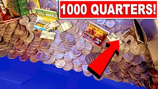 I PUT 1000 QUARTERS IN A COIN PUSHER WITH A PRIZE KEY [upl. by Eltsyrk]