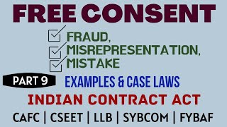 Fraud  Misrepresentation  Mistake  Free Consent  Indian Contract Act  Caselaws  Example [upl. by Jolenta]