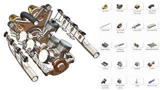 SolidWorks RE Tutorial 320  Car Engine complete video 2 turbo V6  advanced assembly [upl. by Luella]