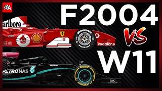 Comparing the Ferrari F2004 vs Mercedes W11 2020 Formula 1 car [upl. by Norihs]