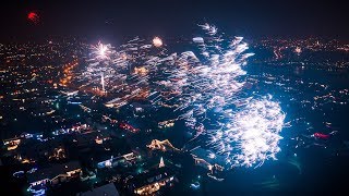 Reykjavik Iceland New Years Eve FIREWORKS  4K Drone Footage [upl. by Delmer442]