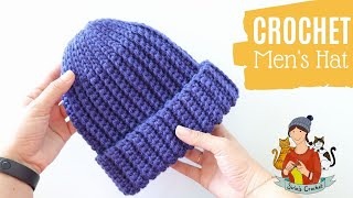 Crochet Simple Classic Mens Hat  Beanie Tutorial [upl. by Aneehsyt]