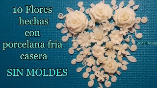 10 FLORES 🌹🌹🌹 hechas en PORCELANA FRIA CASERA SIN MOLDES  Manualidades faciles de hacer [upl. by Eybbob]