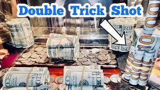 DOUBLE TRICK SHOT Inside The High Limit Coin Pusher Jackpot WON MONEY ASMR [upl. by Alyce]