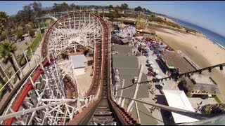 Giant Dipper Wooden Roller Coaster POV Santa Cruz Beach Boardwalk [upl. by Cirdnek241]