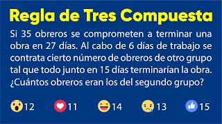 REGLA DE TRES COMPUESTA  Problema de Obra Obreros y Días Aritmética [upl. by Antoine163]