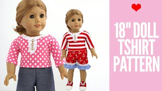 Doll Clothes Patterns  Free 18quot Doll Tshirt Tutorial [upl. by Ahsratal729]