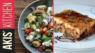 Authentic Greek Moussaka amp Greek Salad  Akis Petretzikis [upl. by Eelah]