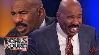 10 FAMILY FEUD PODIUM ANSWERS amp MOMENTS Steve Harvey Got Confused Or Laughed Over [upl. by Airreis]