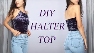 DIY Halter Crop Top  Upcycled From Thrifted TShirt [upl. by Mitch]