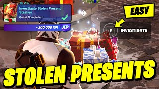 How to EASILY Investigate Stolen Present Stashes  Fortnite Winterfest Quest [upl. by Adrien887]