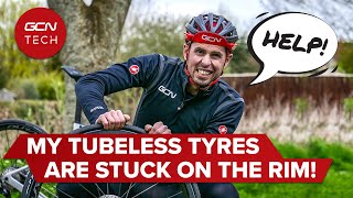 How To Remove Tubeless Bike Tyres From Your Wheel Rim  GCN Tech [upl. by Nonnahsed]