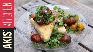 Greek Saganaki with Cherry Tomato Salsa  Akis Petretzikis [upl. by Adraynek]